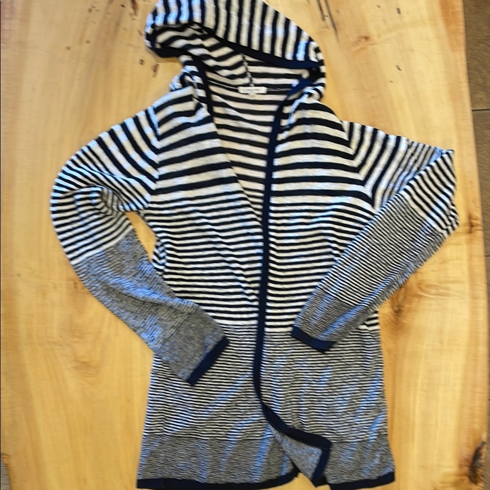 Black and White Striped Women Cardigan Sweater